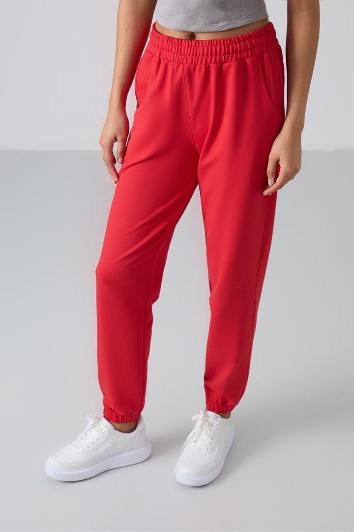 TMY Red Pocket High Waist Comfort Fit Elastic Cuff Women's Sweatpants - 94583 - Sunrise