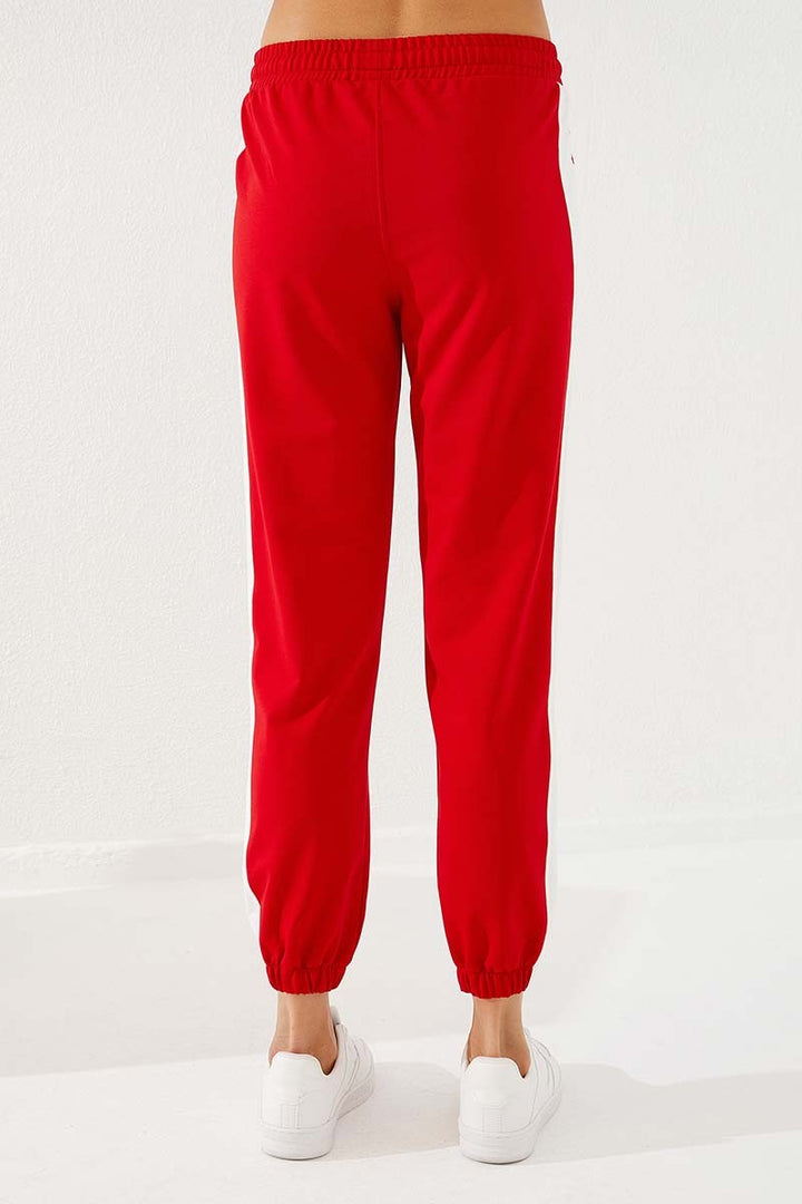 TMY Red Two-Color Striped Comfort Fit Elastic Cuff Women's Sweatpants - 94582 - Bartlett