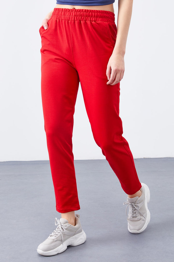 TMY Red High Waist Jogger Comfortable Fit Slim Leg Women's Sweatpants - 94566 - Waregem