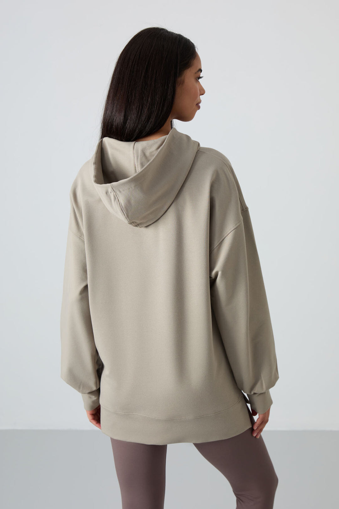 TMY Dark Beige Balloon Sleeve Embroidered Women's Oversized Tunic Sweatshirt - 97163 - Matías Romero