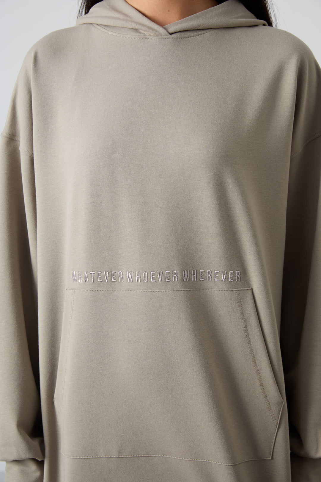 TMY Dark Beige Balloon Sleeve Embroidered Women's Oversized Tunic Sweatshirt - 97163 - Matías Romero