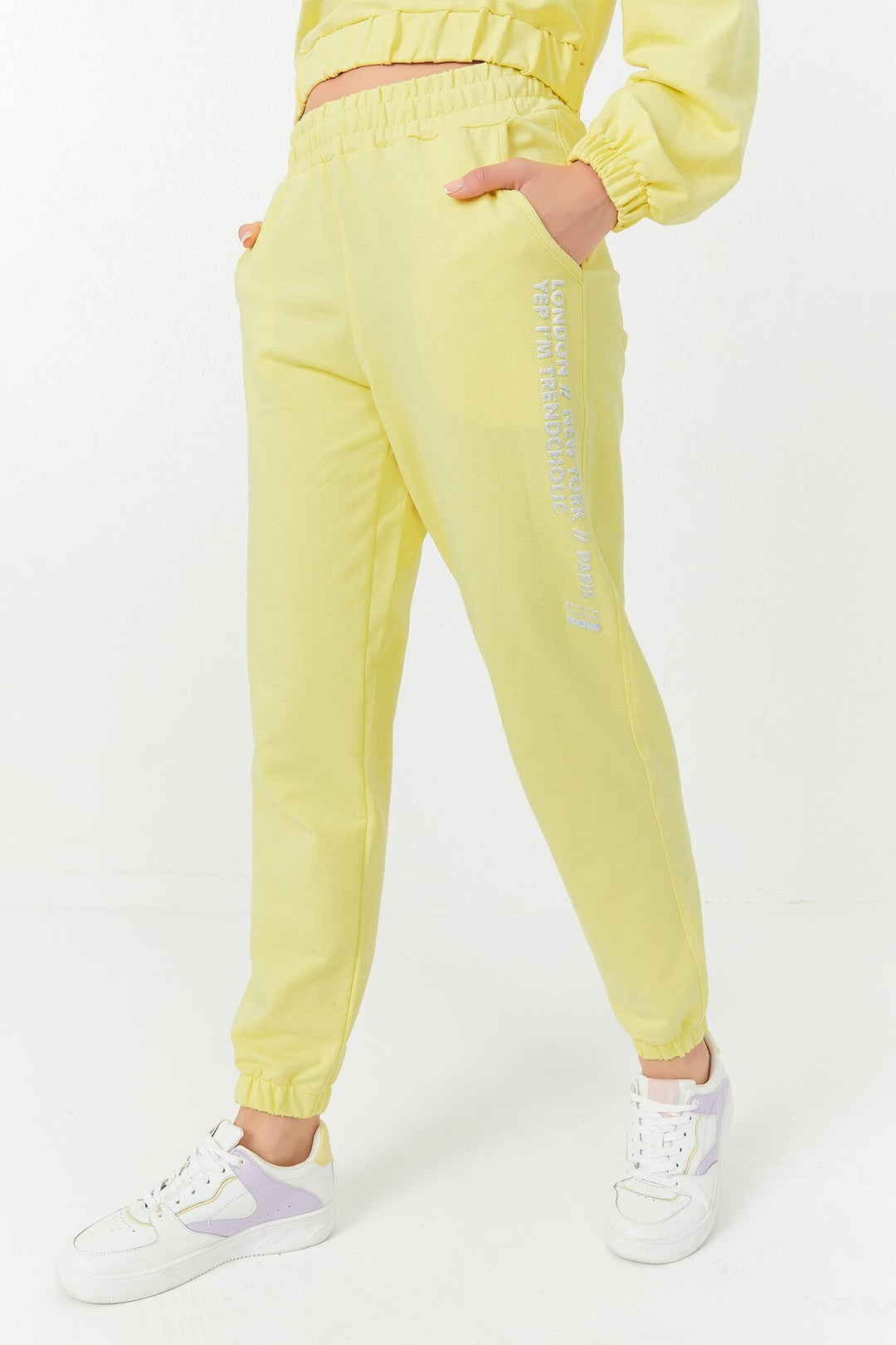 TMY Lemon Printed Hooded Elastic Cuff Women's Oversized Tracksuit - 95295 - Roosendaal