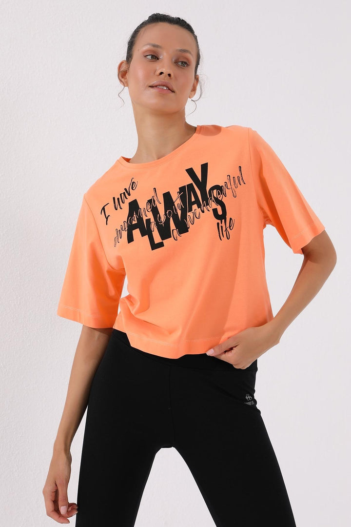 TMY Coral Asymmetric Printed O Neck Women's Oversize T-Shirt - 97136 - Dubno