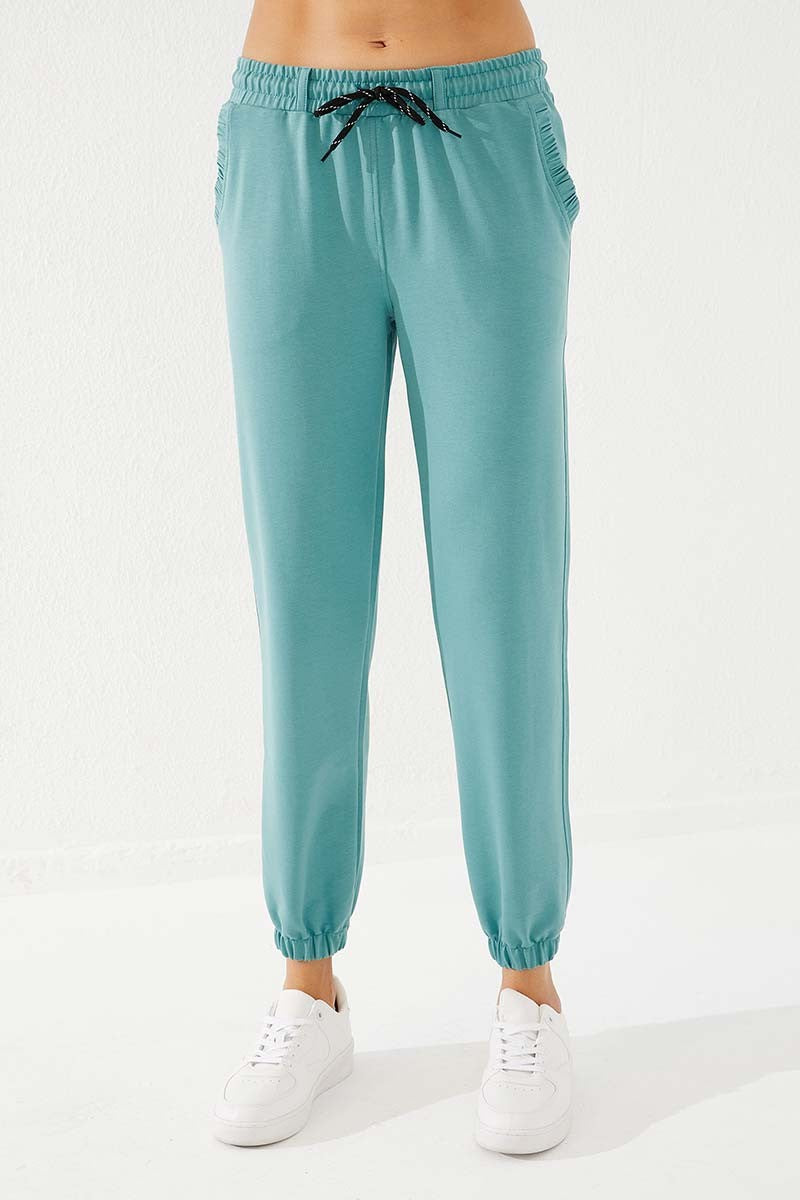 TMY Mint Green Pleated Pocket Comfort Fit Elastic Cuff Women's Sweatpants - 94580 - Palmdale