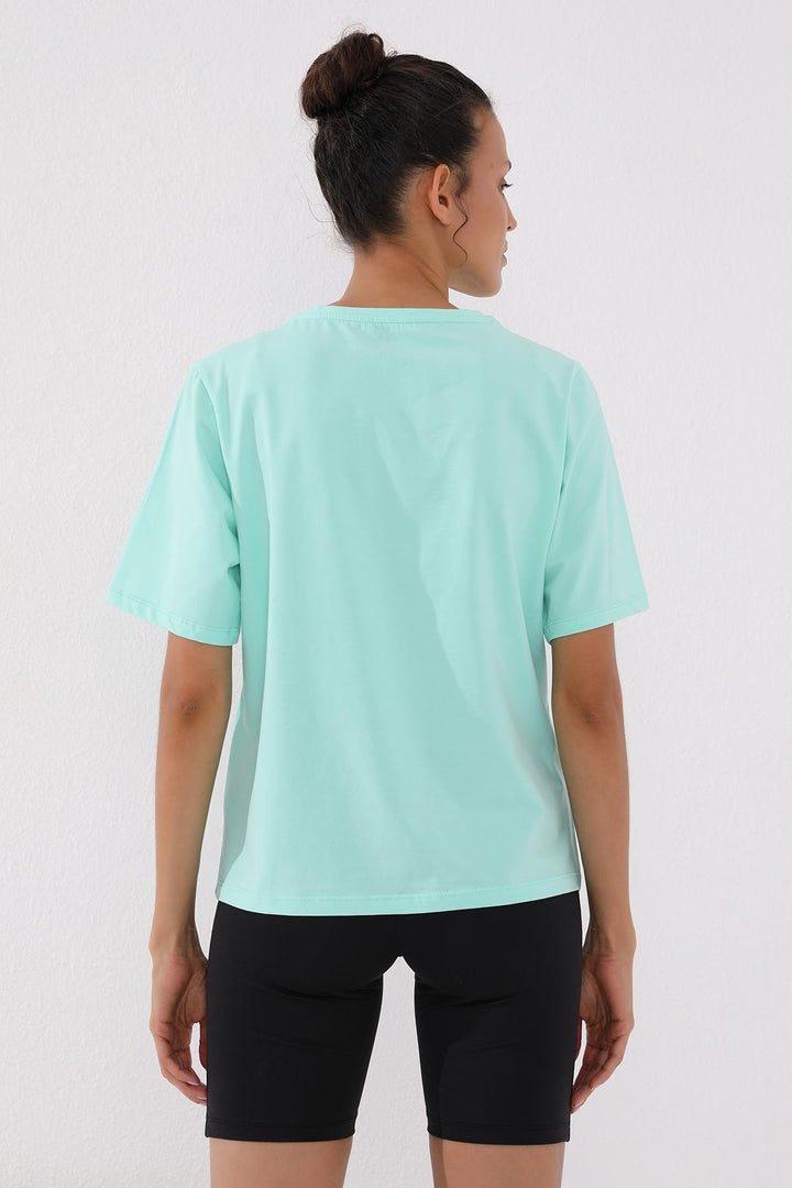 TMY Mint Green Deformed Printed O Neck Women's Oversize T-Shirt - 97133 - Galeana