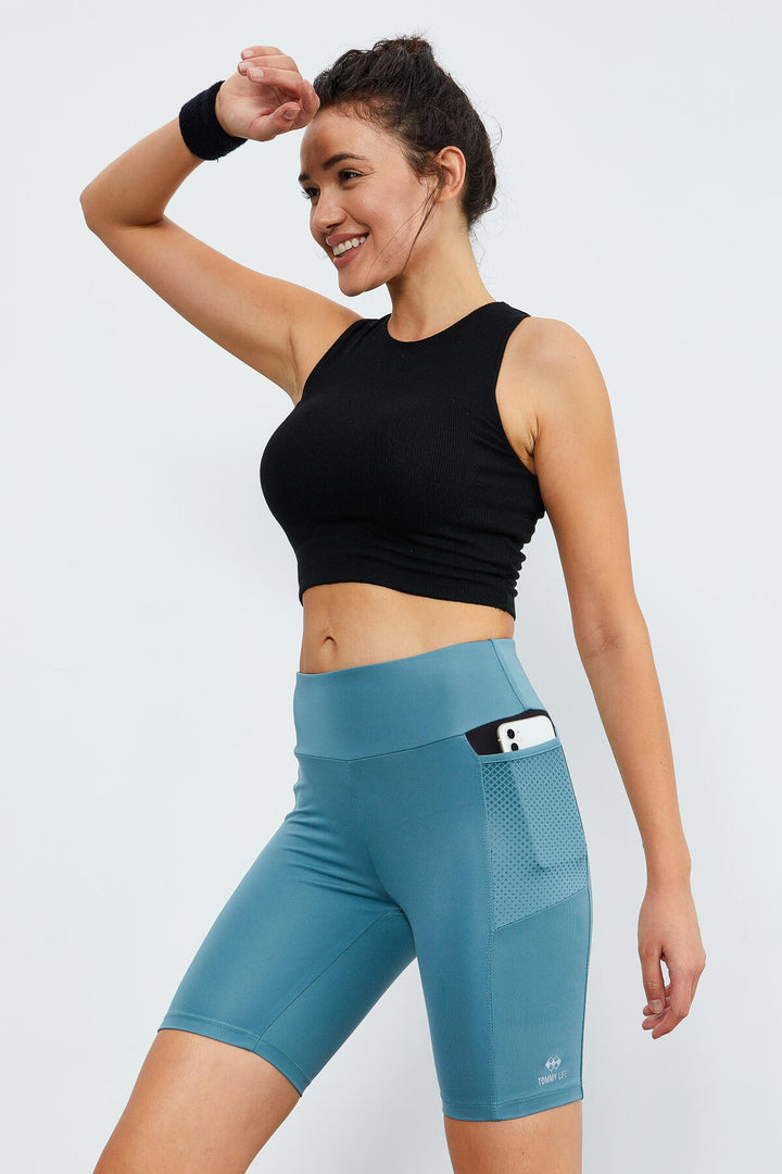 TMY Mint Green High Waist Shaping Women's Biker Leggings with Pocket - 91010 - Amherst