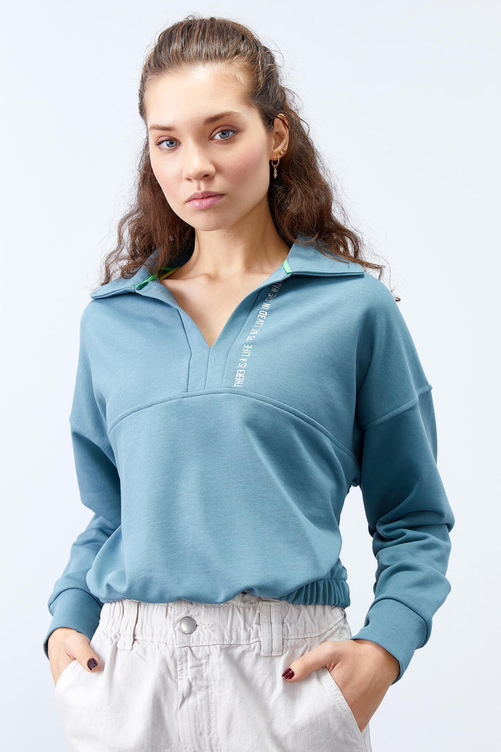 TMY Mint Green Polo Nece Hem Hem, вырванная женская толстовка, - 97180 - Мелитополь