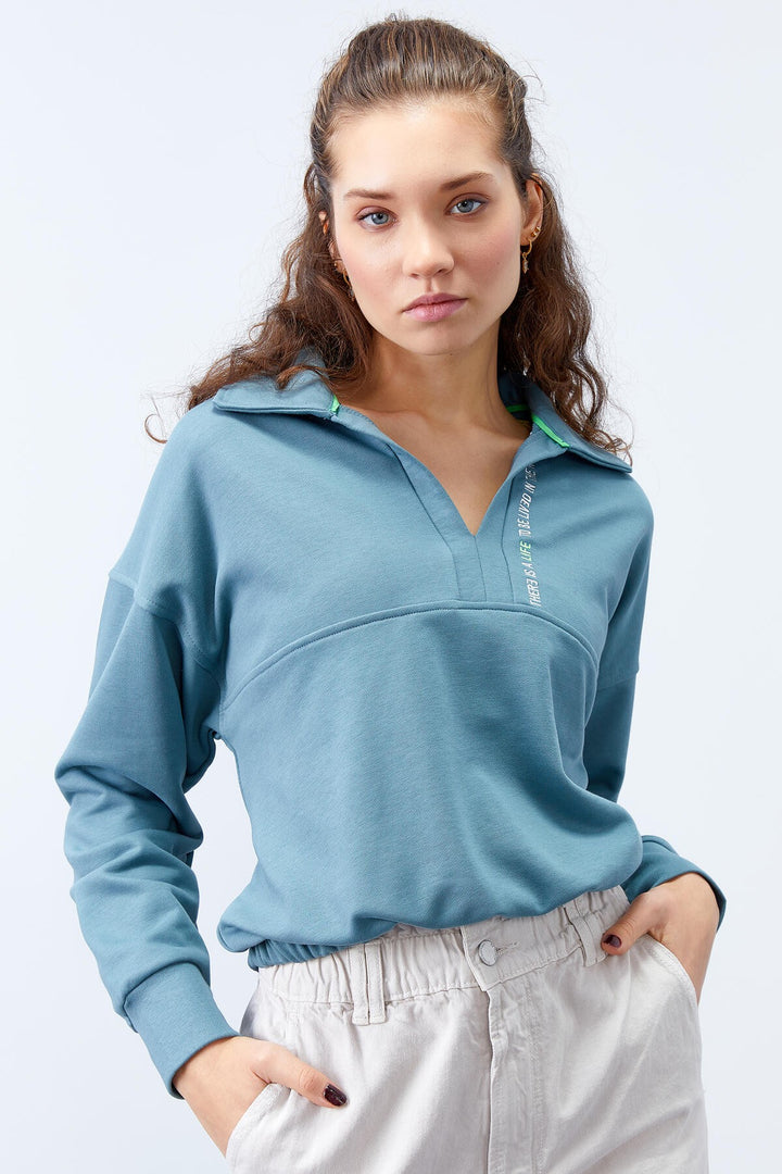 TMY Mint Green Polo Nece Hem Hem, вырванная женская толстовка, - 97180 - Мелитополь