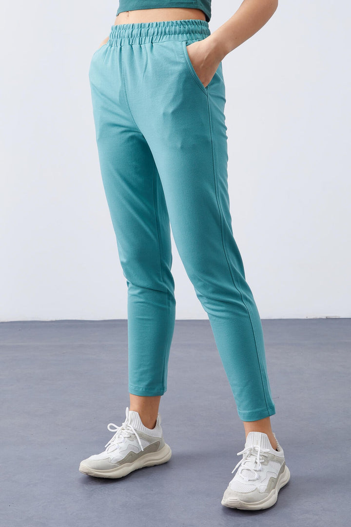 TMY Mint Green High Waist Jogger Comfortable Fit Slim Leg Women's Sweatpants - 94566 - Antratsyt