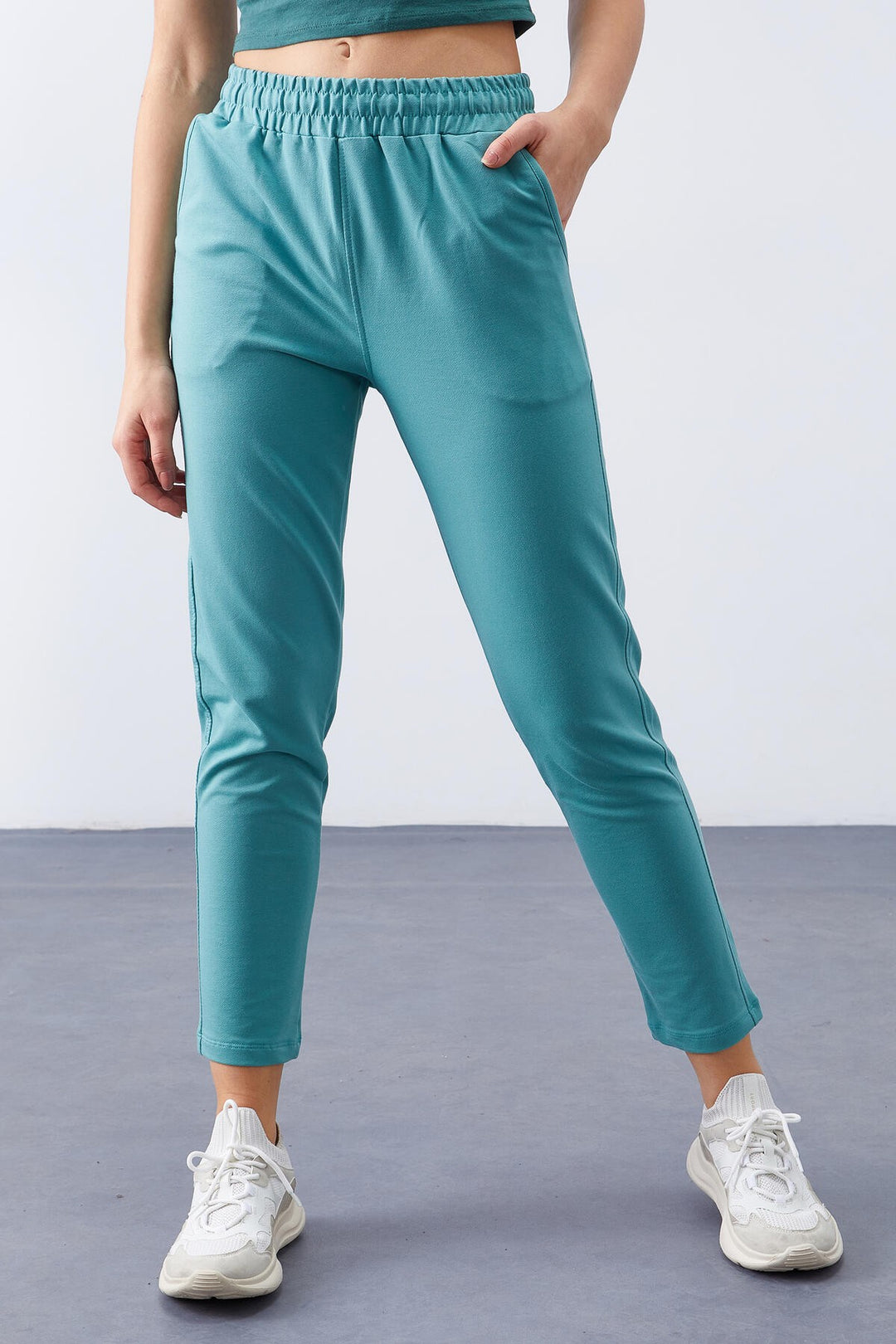 TMY Mint Green High Waist Jogger Comfortable Fit Slim Leg Women's Sweatpants - 94566 - Antratsyt