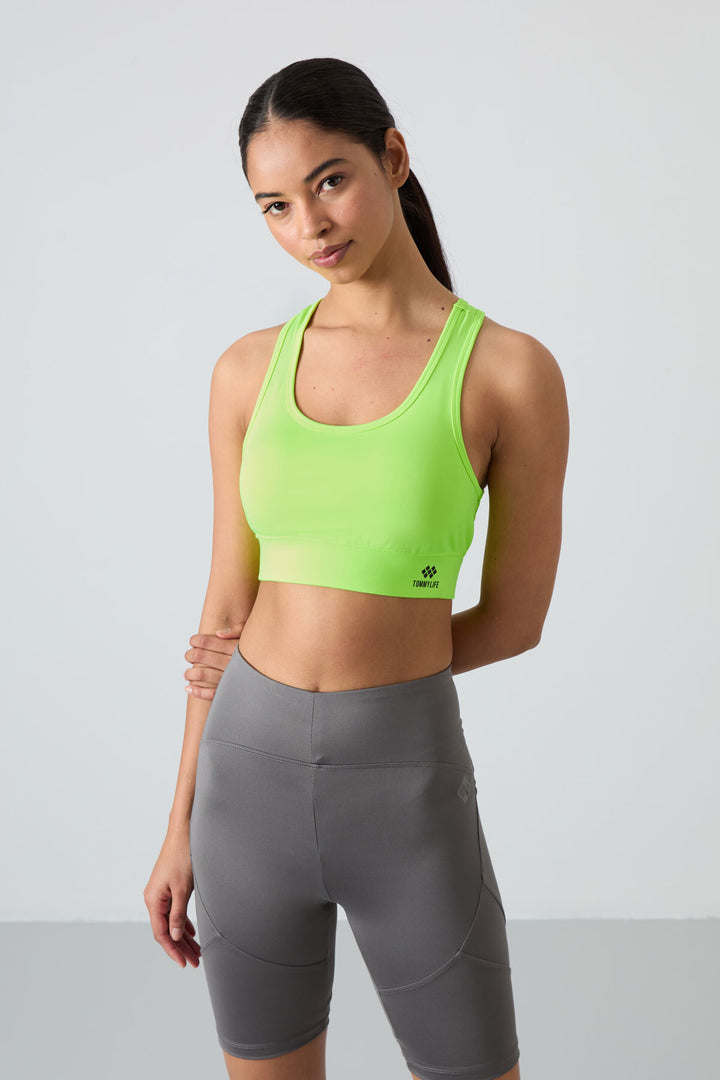 TMY Neon Yellow Detailed Tight Fit U Neck Women's Sports Bustier - 97120 - Vitry-sur-Seine