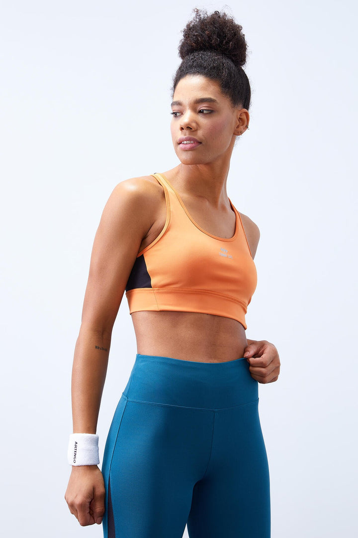 TMY Orange Cross Back Detail Slim Fit Scoop Neck Padded Women's Sports Bra - 97121 - Arezzo