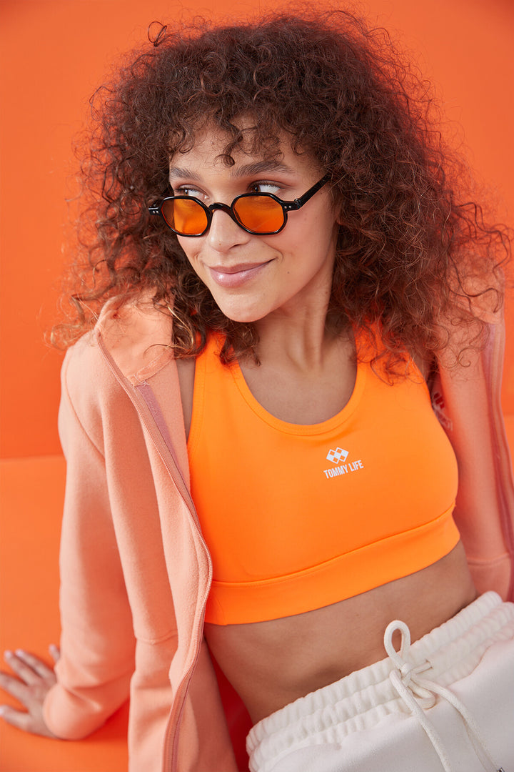 TMY Orange Cross Back Detail Slim Fit Scoop Neck Padded Women's Sports Bra - 97121 - Arezzo