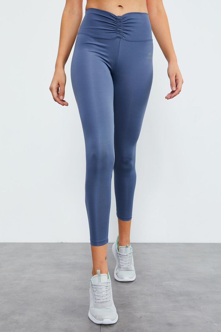 TMY Petrol Blue Ruched High Waist Stretch Slim Fit Women's Leggings - 94605 - Cambridge