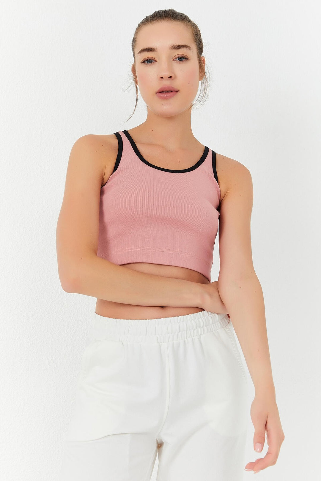 TMY Powder Basic Zero Sleeve Tight Fit U Neck Women's Crop Top Tank Top - 97162 - Kingsport