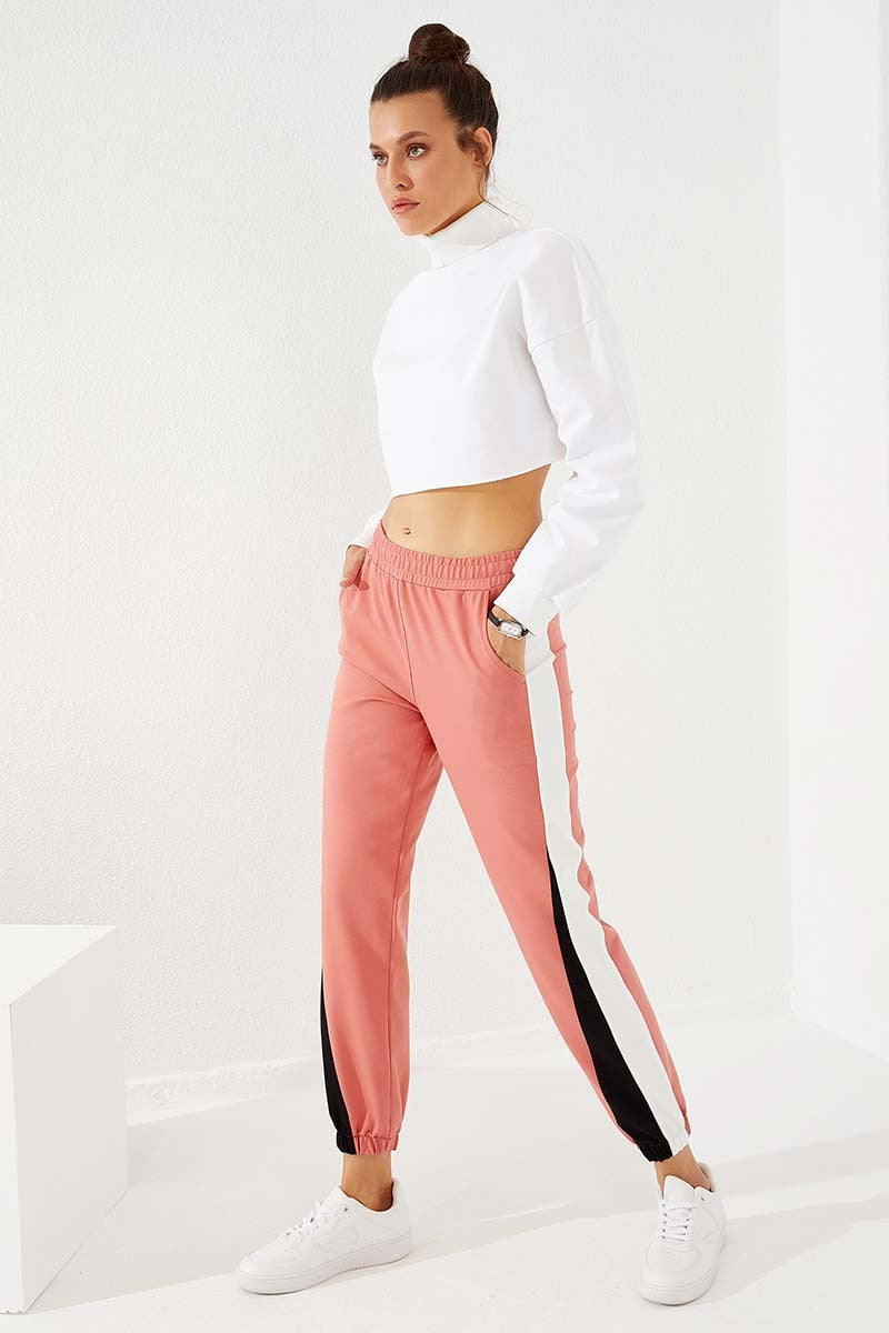 TMY Powder Two-Tone Striped Comfort Fit Elastic Cuff Women's Sweatpants - 94582 - Sokhumi