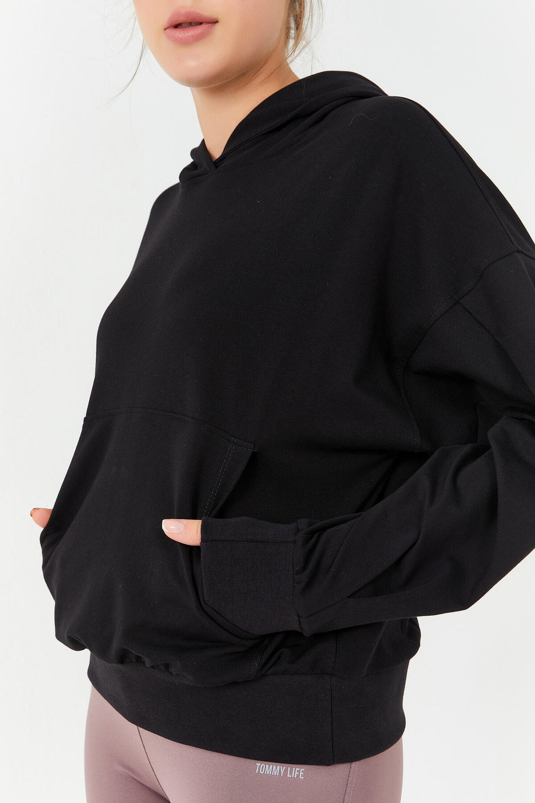 TMY Black Balloon Sleeve Hooded Women's Oversized Sweatshirt - 97156 - Dnipro