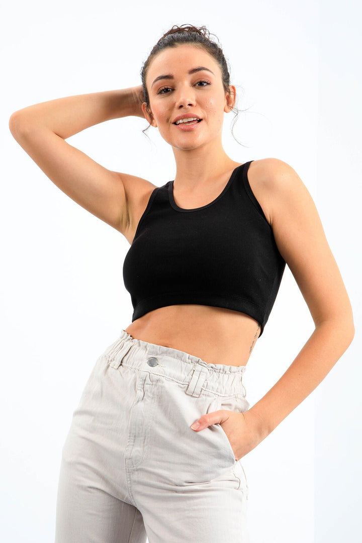 TMY Black Basic Sleeveless Tight Fit U Neck Women's Crop Top Tank Top - 97162 - Lakewood