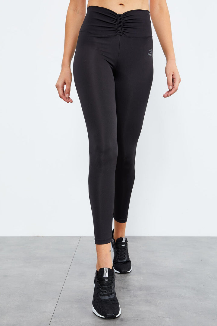 TMY Black High Waist Ruched Stretch Slim Fit Women's Leggings - 94605 - Néa Ionía