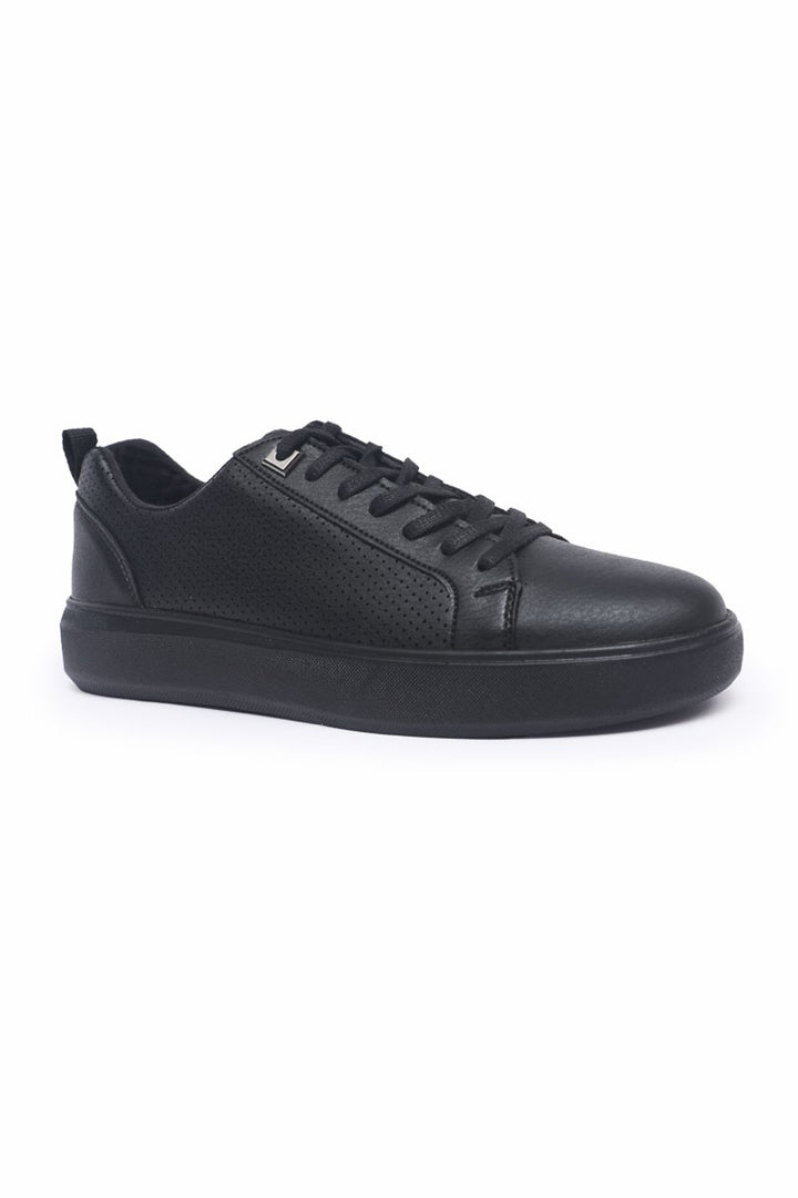 TMY Black Lace-Up Faux Leather Men's Sneakers - 89055 - Nelson