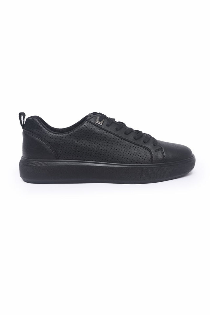 TMY Black Lace-Up Faux Leather Men's Sneakers - 89055 - Nelson