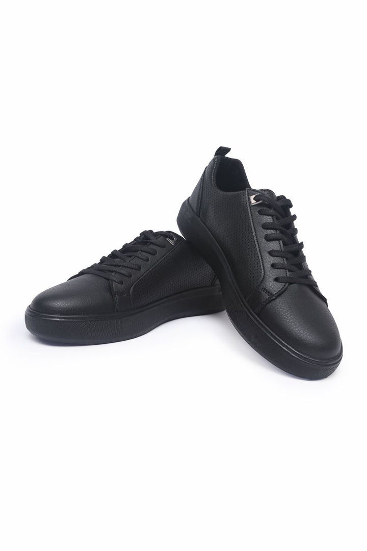 TMY Black Lace-Up Faux Leather Men's Sneakers - 89055 - Nelson