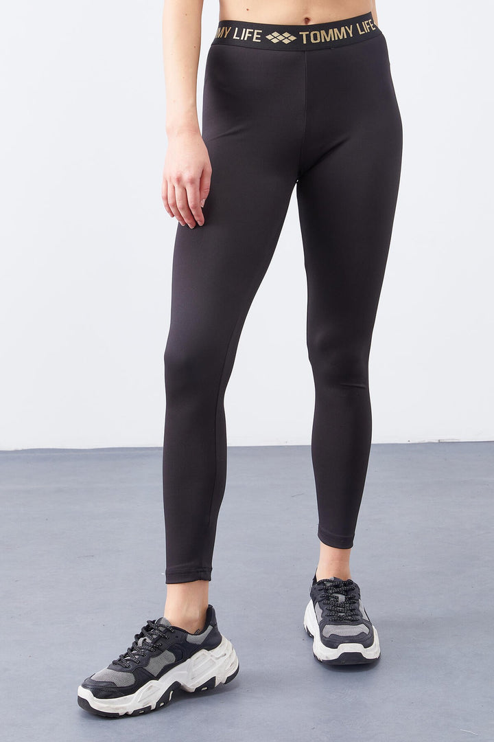 TMY Black - Gold High Waist Belted Slim Fit Skinny Leg Women's Leggings - 94546 - Lake Oswego