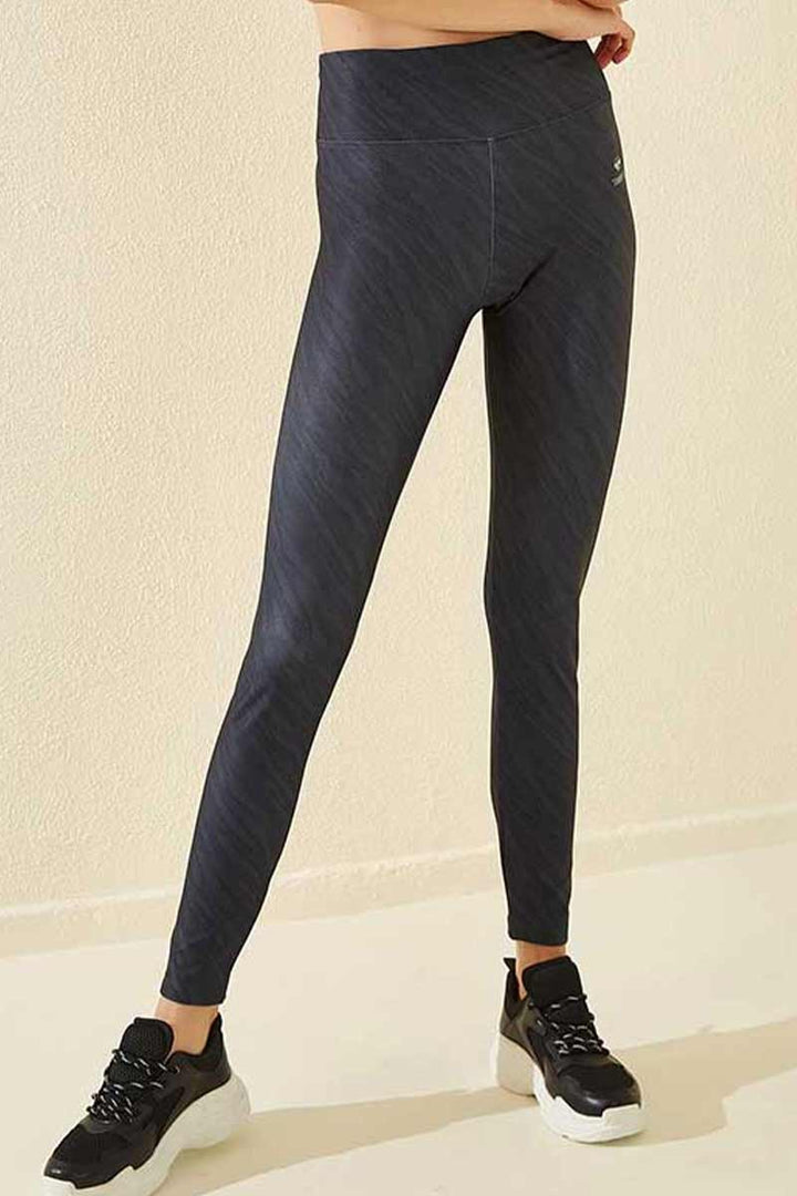 TMY Black High Waist Patterned Slim Fit Skinny Leg Women's Leggings - 94548 - Salihorsk