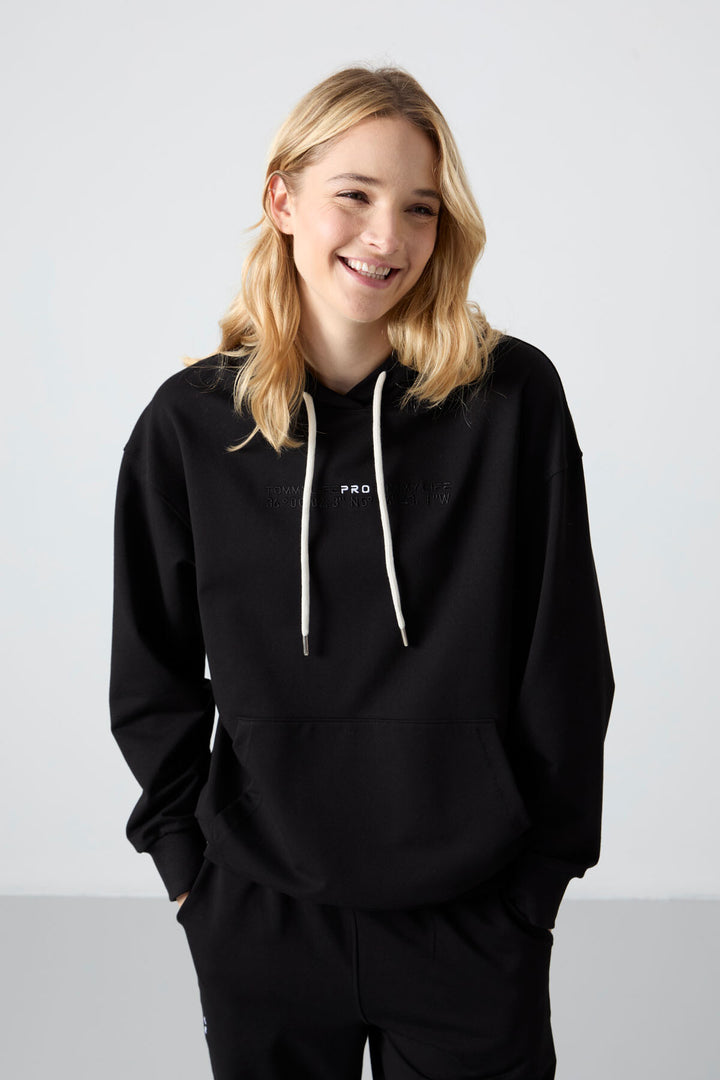 TMY Black Hooded Kangaroo Pocket Oversized Elastic Cuff Women's Tracksuit - 95288 - El Prat de Llobregat