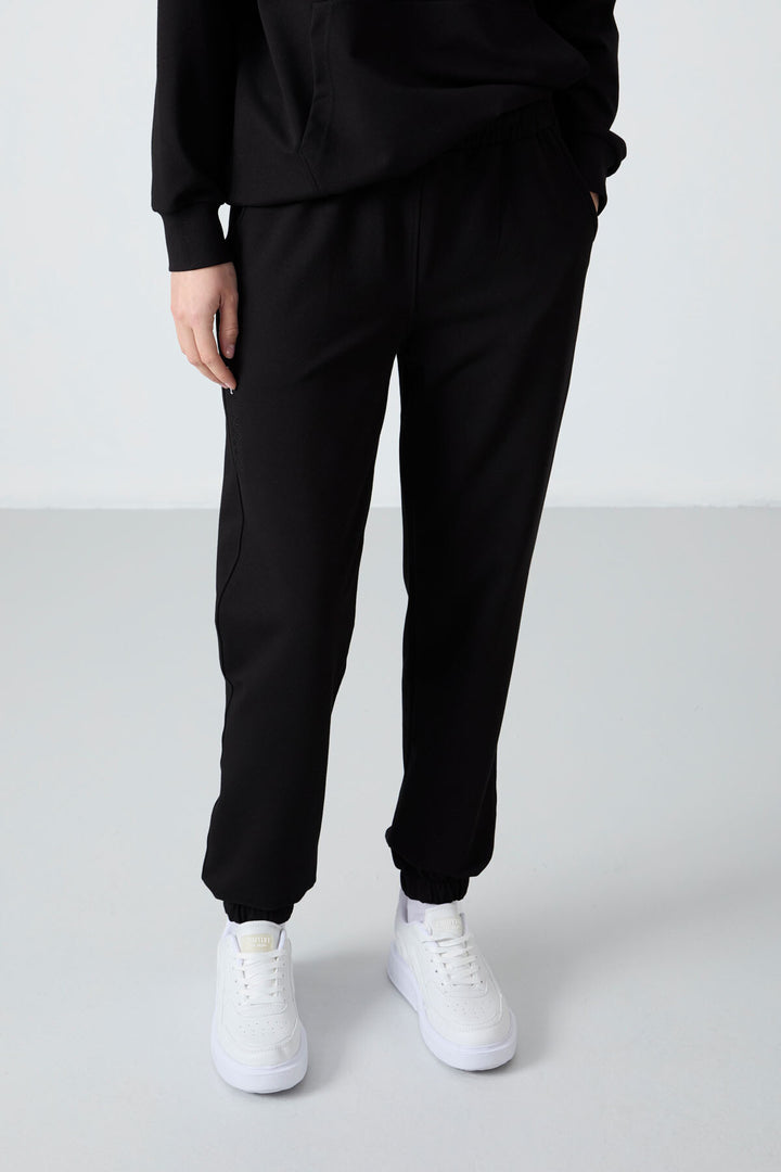 TMY Black Hooded Kangaroo Pocket Oversized Elastic Cuff Women's Tracksuit - 95288 - El Prat de Llobregat