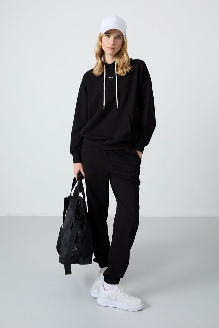 TMY Black Hooded Kangaroo Pocket Oversized Elastic Cuff Women's Tracksuit - 95288 - El Prat de Llobregat