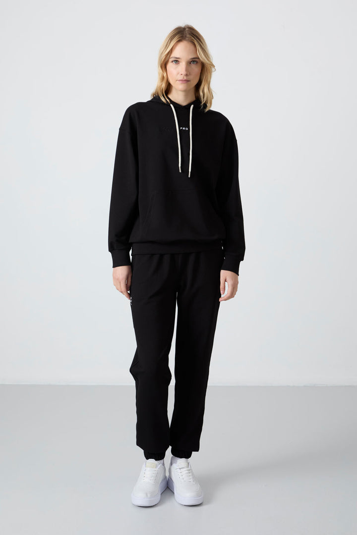 TMY Black Hooded Kangaroo Pocket Oversized Elastic Cuff Women's Tracksuit - 95288 - El Prat de Llobregat