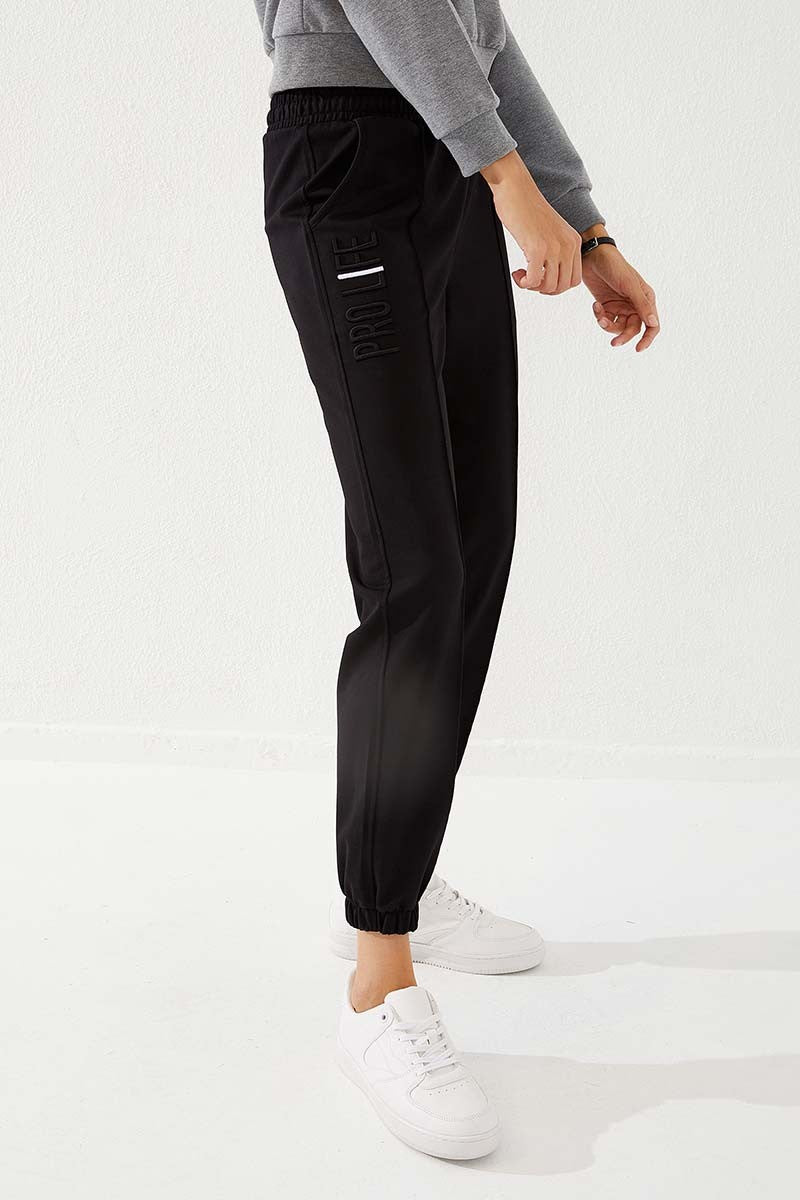 TMY Black Text Embroidered Comfort Fit Elastic Cuff Women's Sweatpants - 94571 - Wimbledon