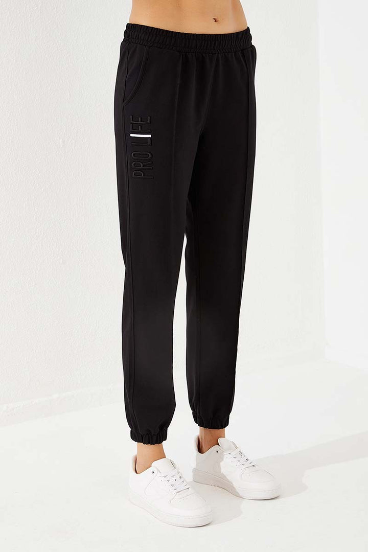 TMY Black Text Embroidered Comfort Fit Elastic Cuff Women's Sweatpants - 94571 - Wimbledon