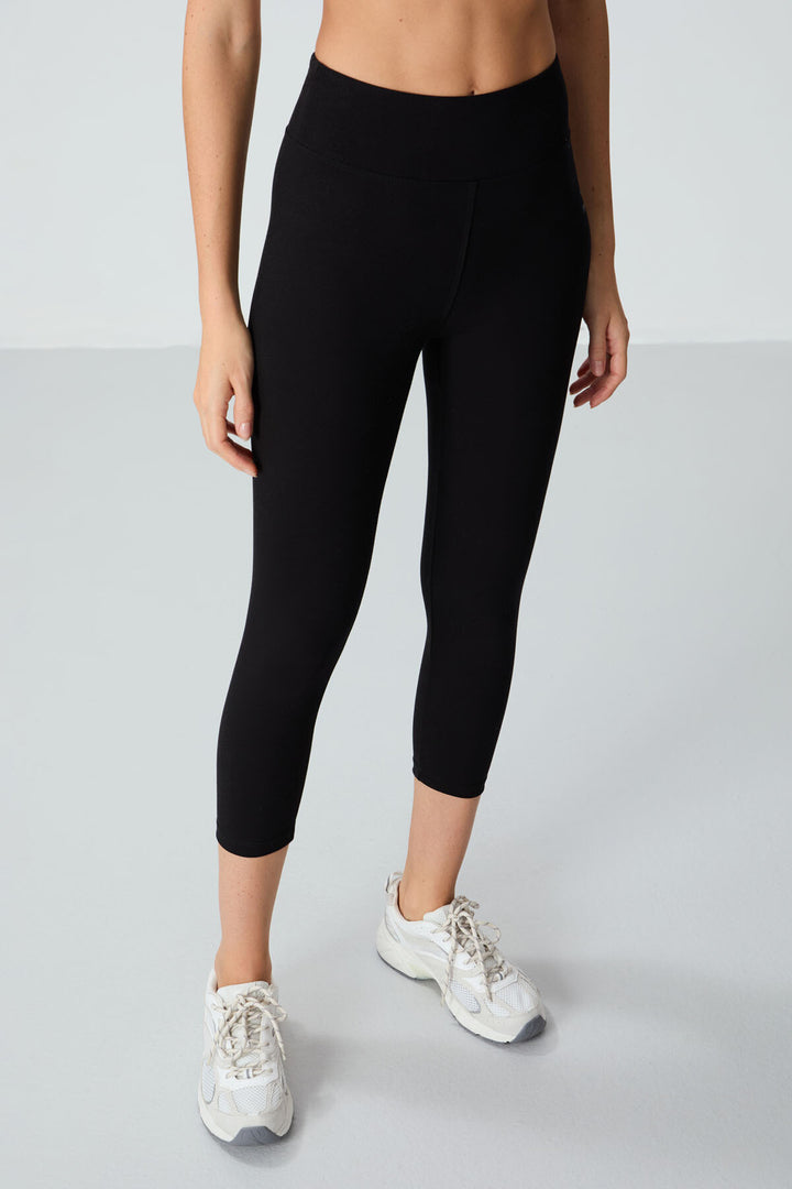 TMY Black High Waist Slim Fit Cropped Leg Women's Capri Leggings - 93097 - Brühl