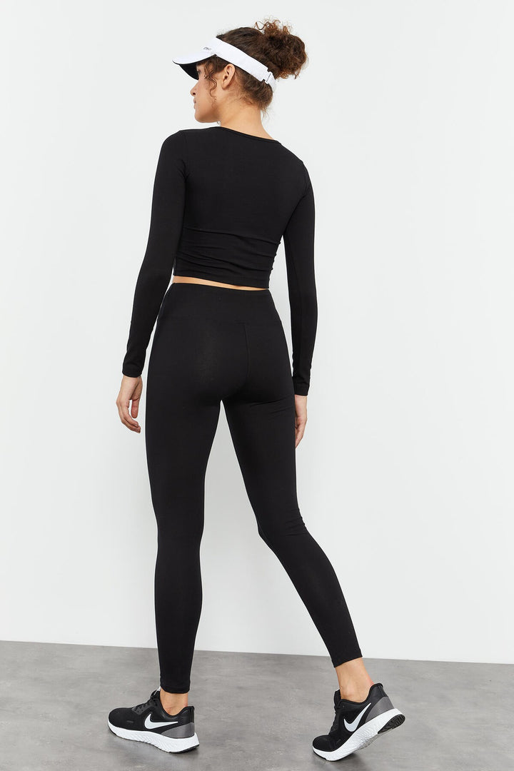 TMY Black High Waist Long Sleeve Slim Fit Crop Top Women Leggings Set - 95286 - Brockton