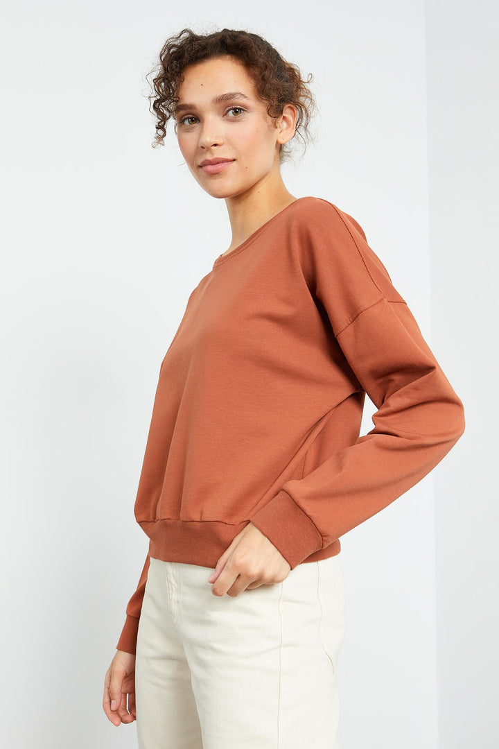 TMY Cinnamon Basic Comfort Fit سويت شيرت نسائي برقبة دائرية - 97114 - بارك ريدج