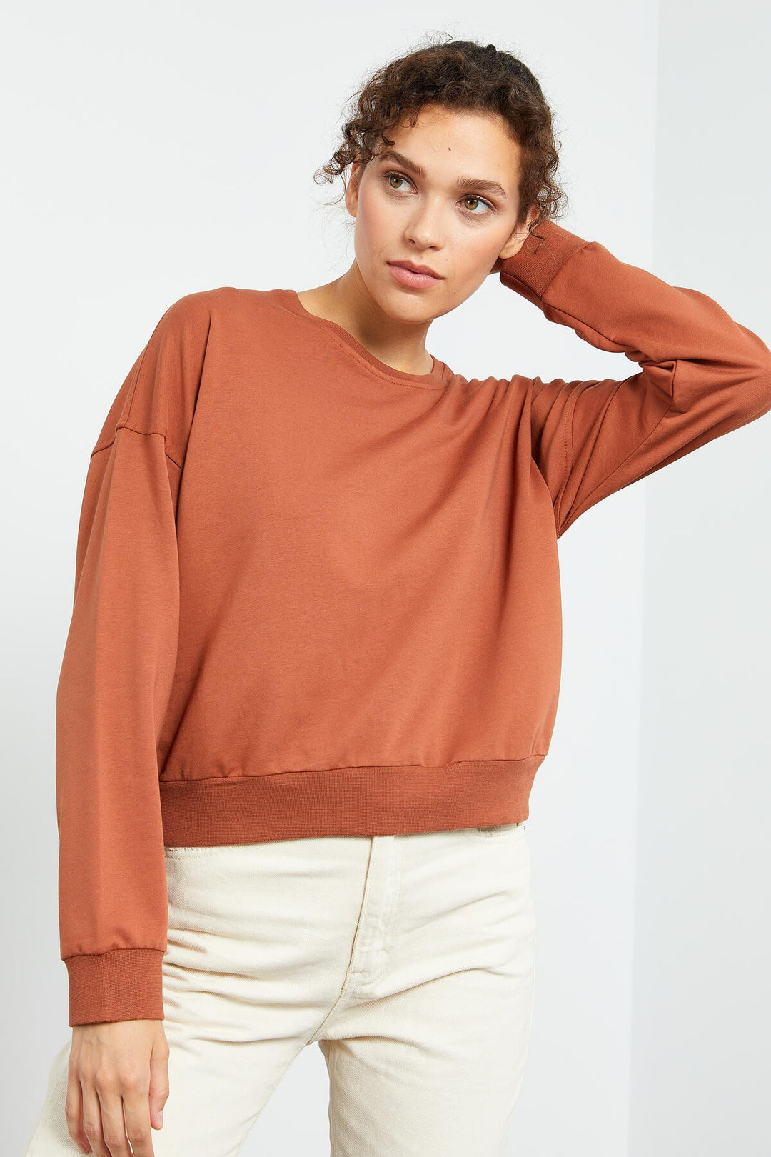 TMY Cinnamon Basic Comfort Fit سويت شيرت نسائي برقبة دائرية - 97114 - بارك ريدج