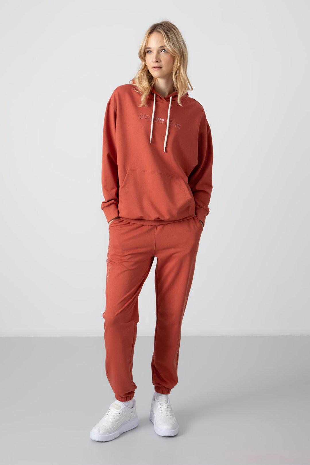 TMY Cinnamon Hooded Kangaroo Pocket Oversized Elastic Cuff Women's Tracksuit - 95288 - Bragança