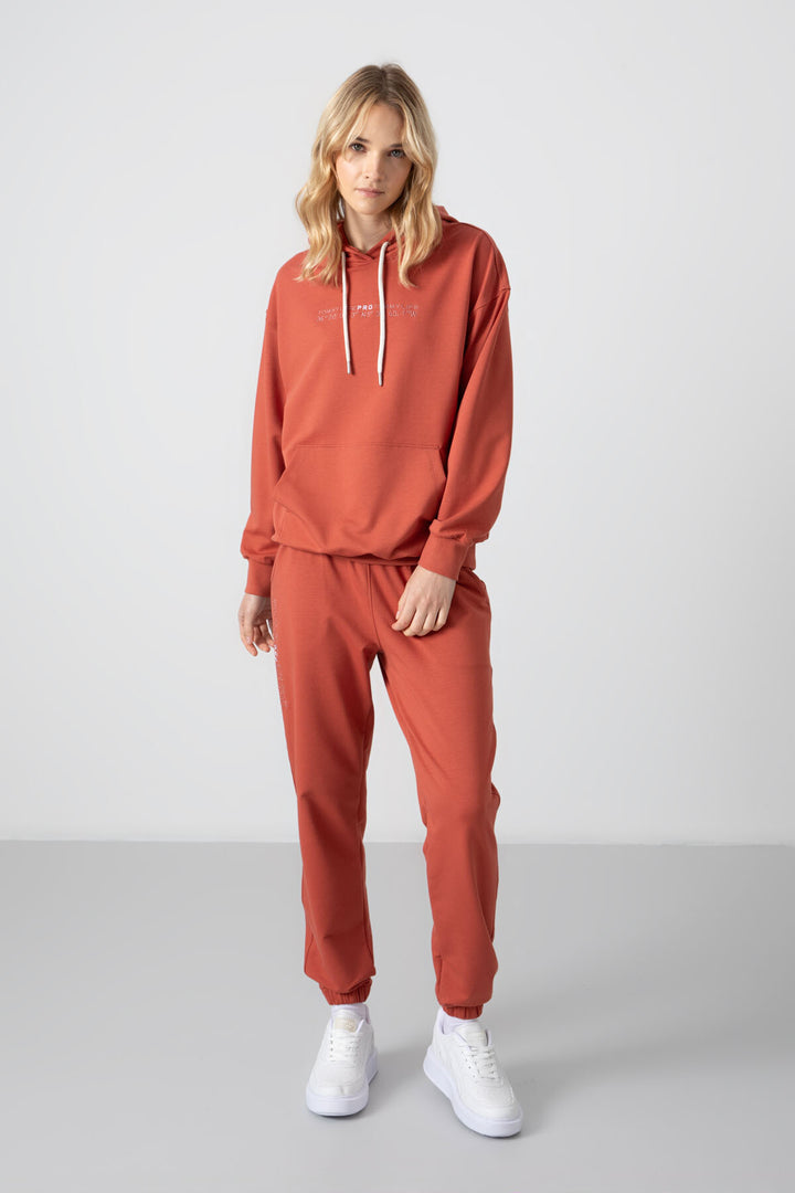 TMY Cinnamon Hooded Kangaroo Pocket Oversized Elastic Cuff Women's Tracksuit - 95288 - Bragança