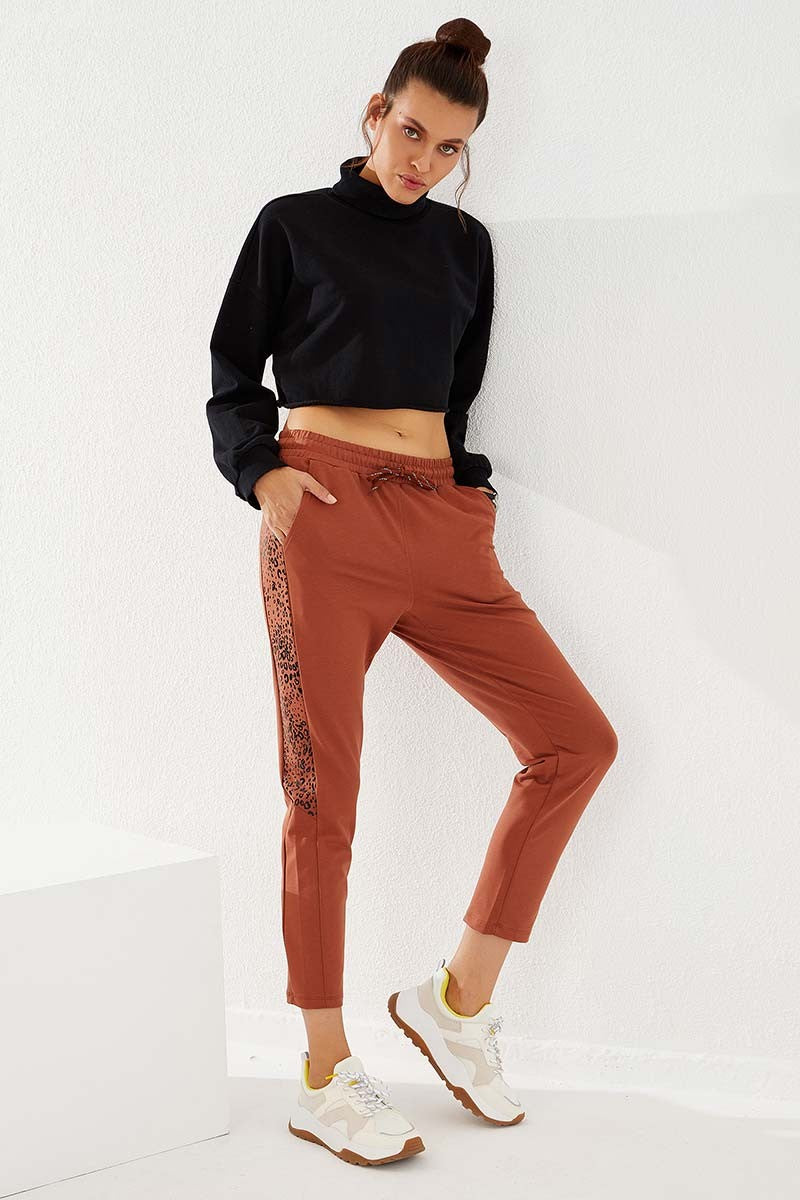 TMY Cinnamon Sides Leopard Pattern Comfortable Fit Slim Leg Women's Sweatpants - 94572 - Feltham