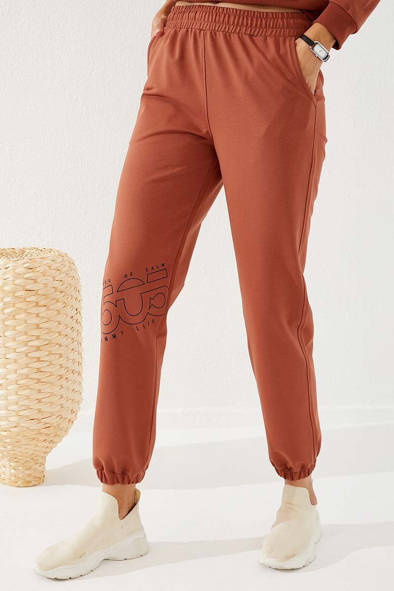 TMY Cinnamon Printed Comfort Fit Elastic Cuff Women's Sweatpants - 94575 - Arden-Arcade