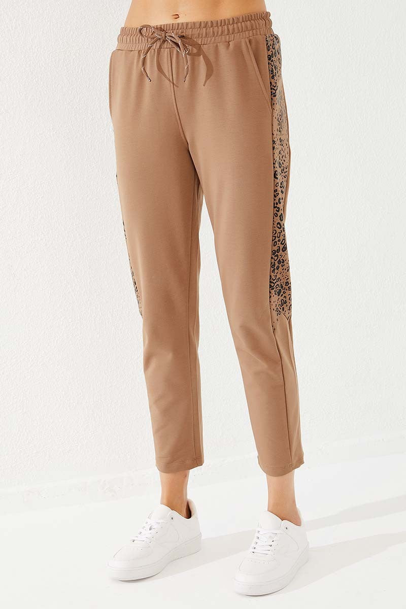 TMY Earth Tone Leopard Patterned Comfort Fit Slim Leg Women's Sweatpants - 94572 - Hoover