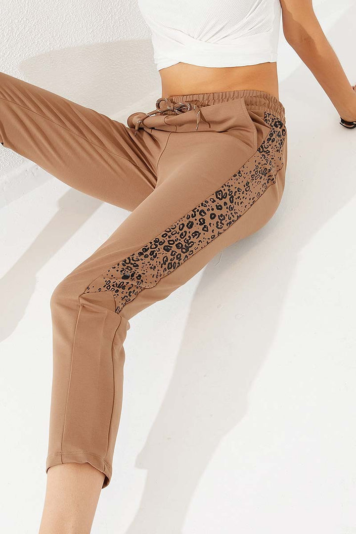 TMY Earth Tone Leopard Patterned Comfort Fit Slim Leg Women's Sweatpants - 94572 - Hoover