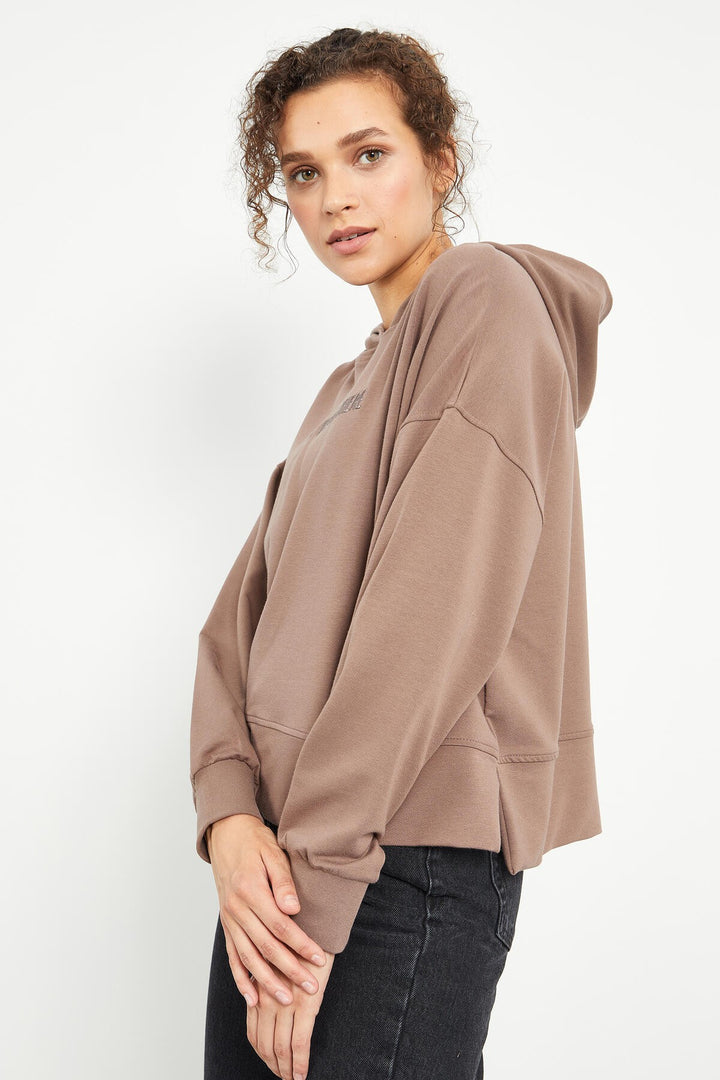 TMY Soil Writing Embroidered Hooded Basic Women's Oversize Sweatshirt - 97164 - Boadilla del Monte