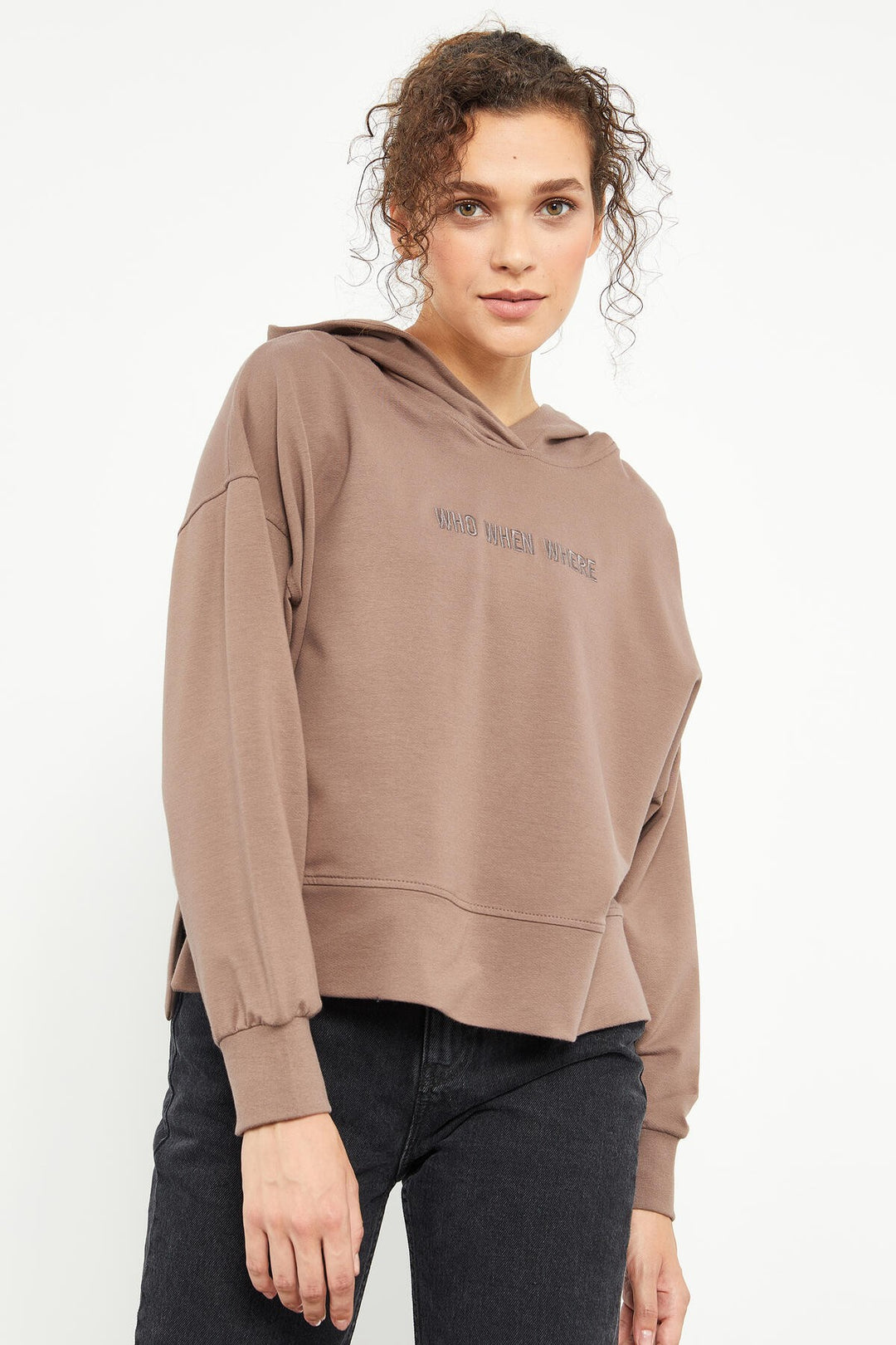 TMY Soil Writing Embroidered Hooded Basic Women's Oversize Sweatshirt - 97164 - Boadilla del Monte