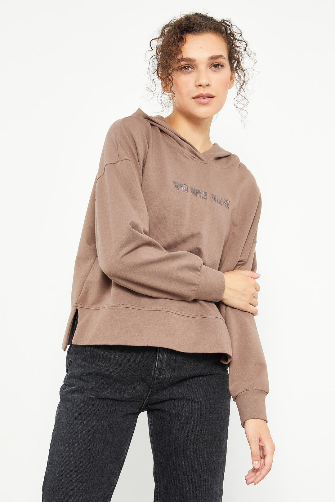 TMY Soil Writing Embroidered Hooded Basic Women's Oversize Sweatshirt - 97164 - Boadilla del Monte