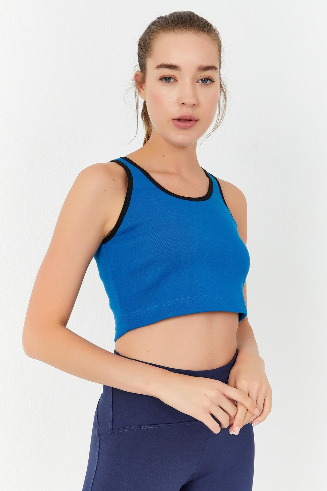 TMY Turquoise Basic Zero Sleeve Slim Fit U Neck Women's Crop Top Tank Top - 97162 - Lake Havasu City