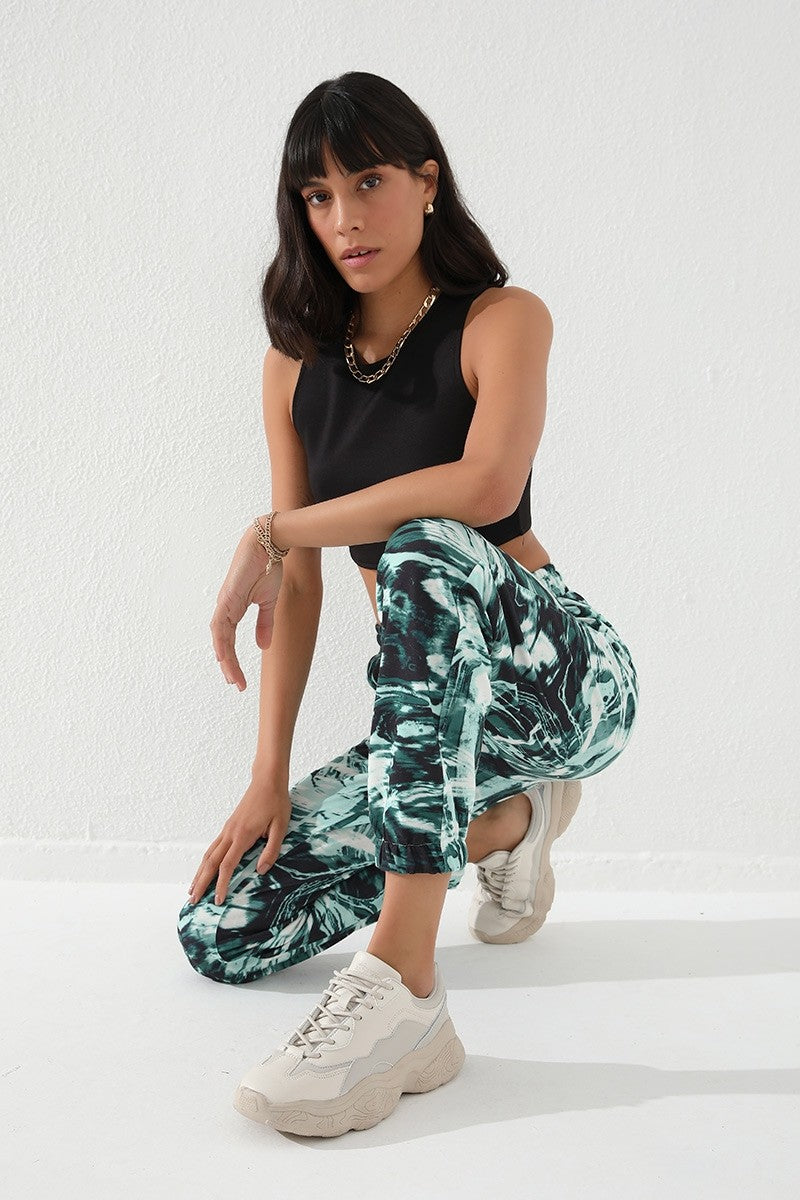 TMY Green Mixed Print Patterned Jogger Comfort Fit Jogger Women's Sweatpants - 94597 - San Francisco