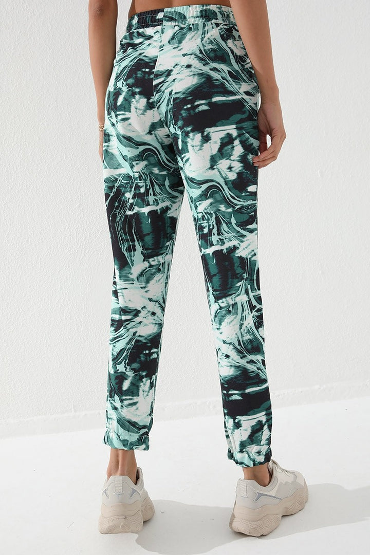 TMY Green Mixed Print Patterned Jogger Comfort Fit Jogger Women's Sweatpants - 94597 - San Francisco